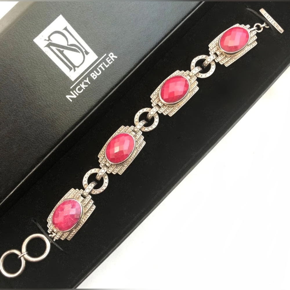 Nicky Butler Sterling Silver 925 Ruby Corundum Designer Signed NB Bracelet 7"